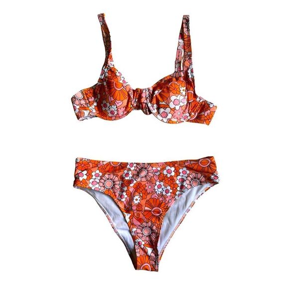 Shein Pink Floral Print Back Underwire Bikini Swimsuit Size Large NWOT 6 0457 - Picture 11 of 14